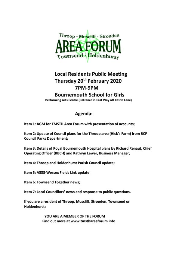 TMSTH Area Forum Agenda 20th February 2020